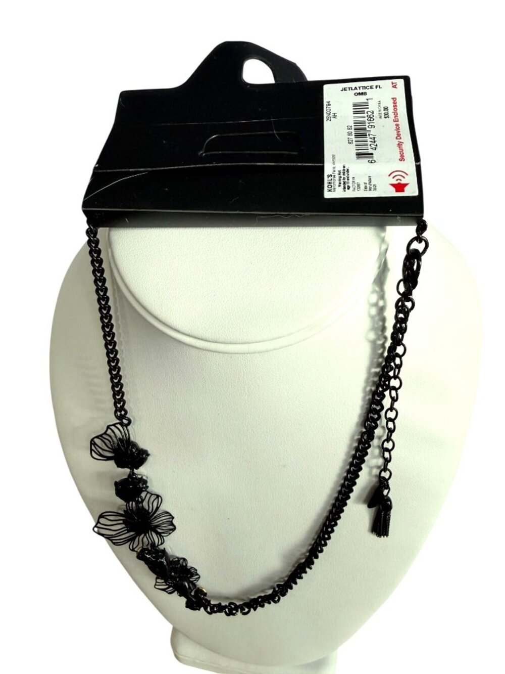 NEW Simply Vera Vera Wang Black Wire Flower Necklace Rhinestones Chain Goth - Picture 6 of 6